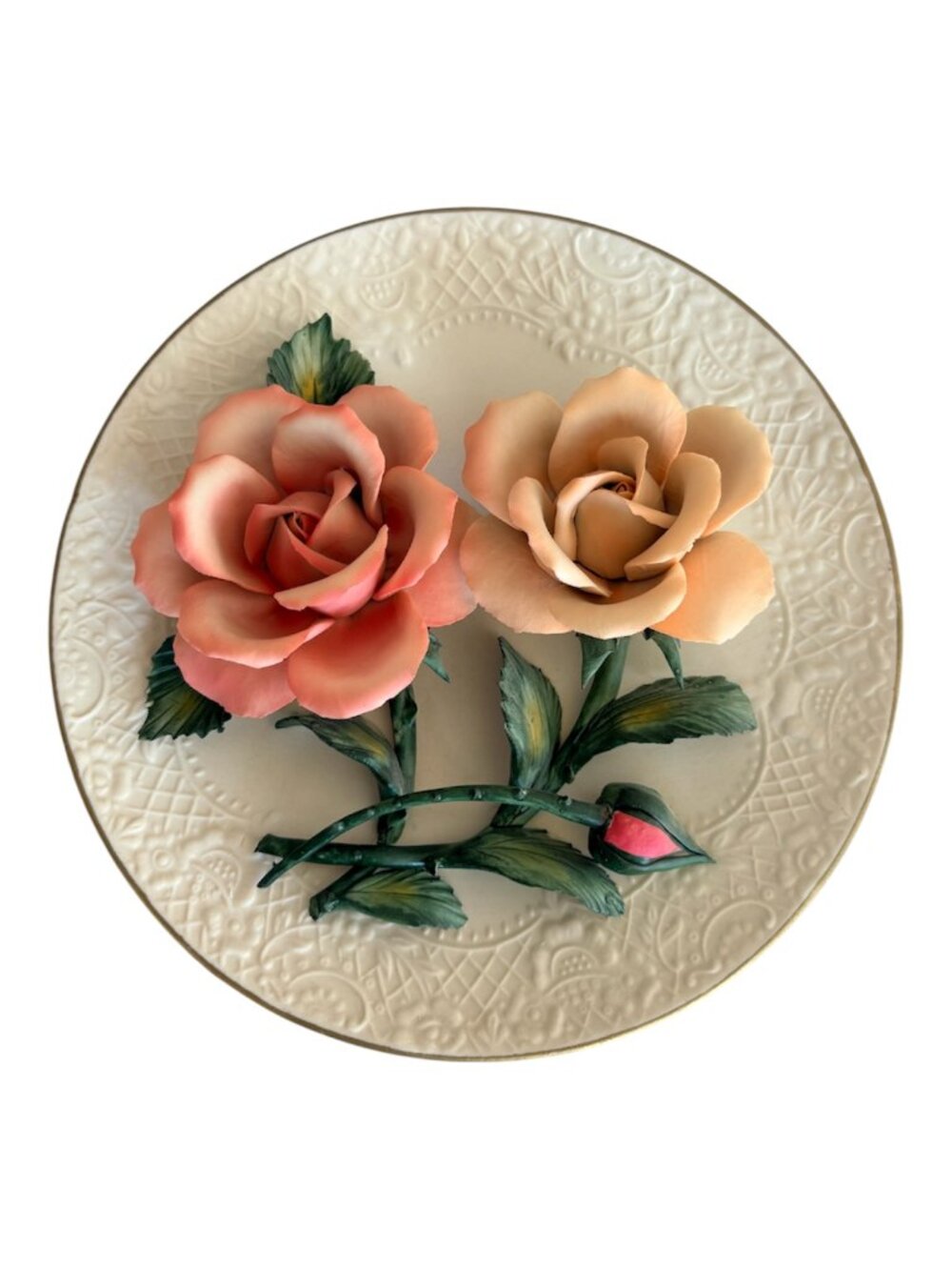 Franklin Mint Roses of Capodimonte Plate Limited Edition 3D Floral Wall Decor